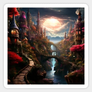 A Fantasy World With Castles And Bridges Magnet